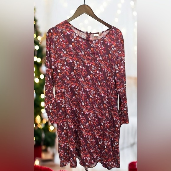 🌟 XL Maroon dress GAP 
long sleeves midi Modest party ditsy floral flowers - Picture 5 of 16